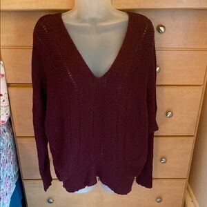 Pink Owl Red V-Neck Sweater Cozy Knit